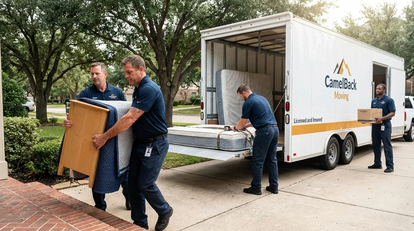 Crew loading residential truck for cross-state move from Moses Lake, WA